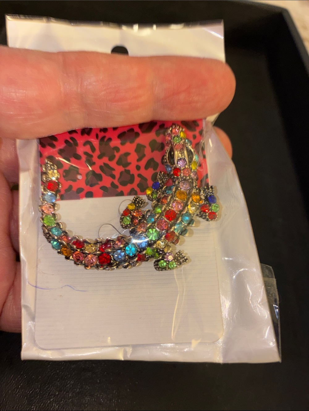 Multicolor Alligator Crystal Brooch